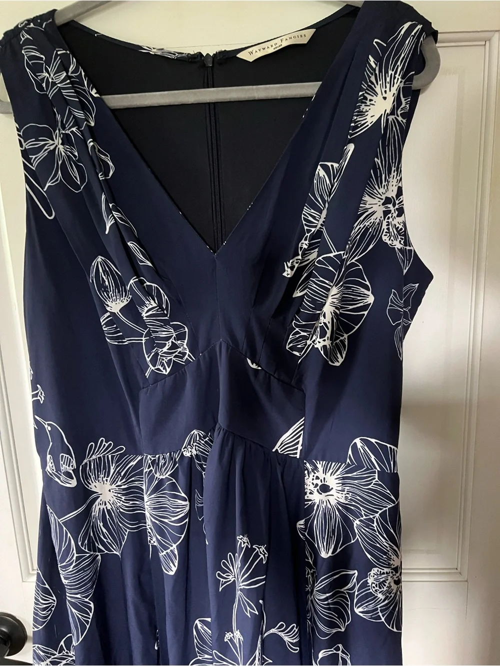 eshakti Navy and White Floral V-Neck Maxi Dress